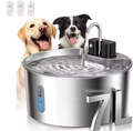 Whiskeroot Aqua 7L stainless steel pet water fountain with two dogs and three replacement filters